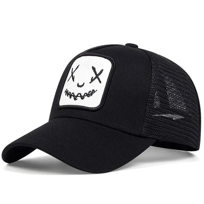 Ghost Face Embroidered Baseball Cap - Unisex Adjustable Mesh Trucker Hat