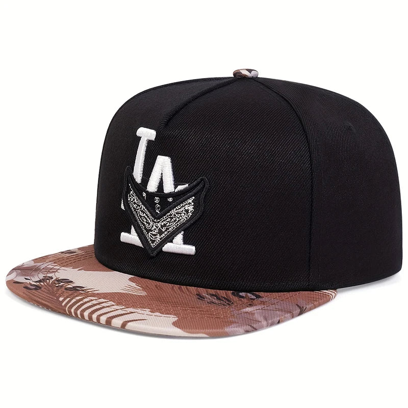 Los Angeles LA Snapback Hat - Black with Desert Flowers, Adjustable Hip-Hop Baseball Cap