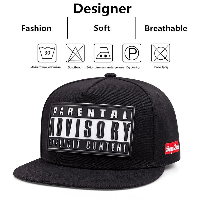 Parental Advisory Offset Printed Baseball Cap - Hip Hop Adjustable Snapback Hat