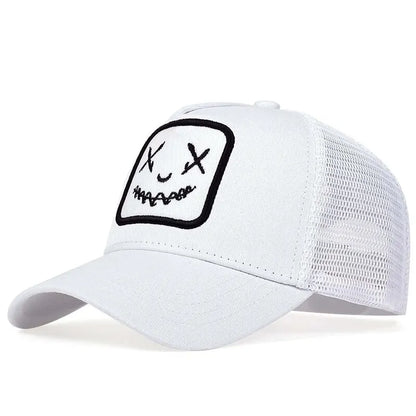 Ghost Face Embroidered Baseball Cap - Unisex Adjustable Mesh Trucker Hat