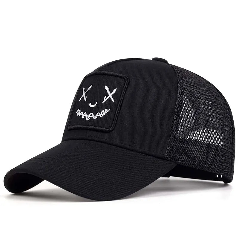 Ghost Face Embroidered Baseball Cap - Unisex Adjustable Mesh Trucker Hat