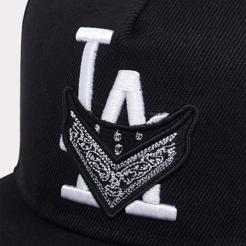 Los Angeles LA Snapback Hat - Black with Desert Flowers, Adjustable Hip-Hop Baseball Cap